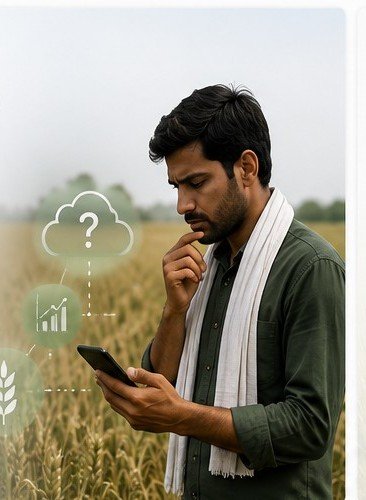 Farmer checking crop data on a phone in the field